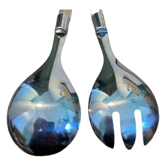 Vintage Frontier Forge Lucite Salad Serving Set Stainless Silver Handles MCM - Picture 3 of 5